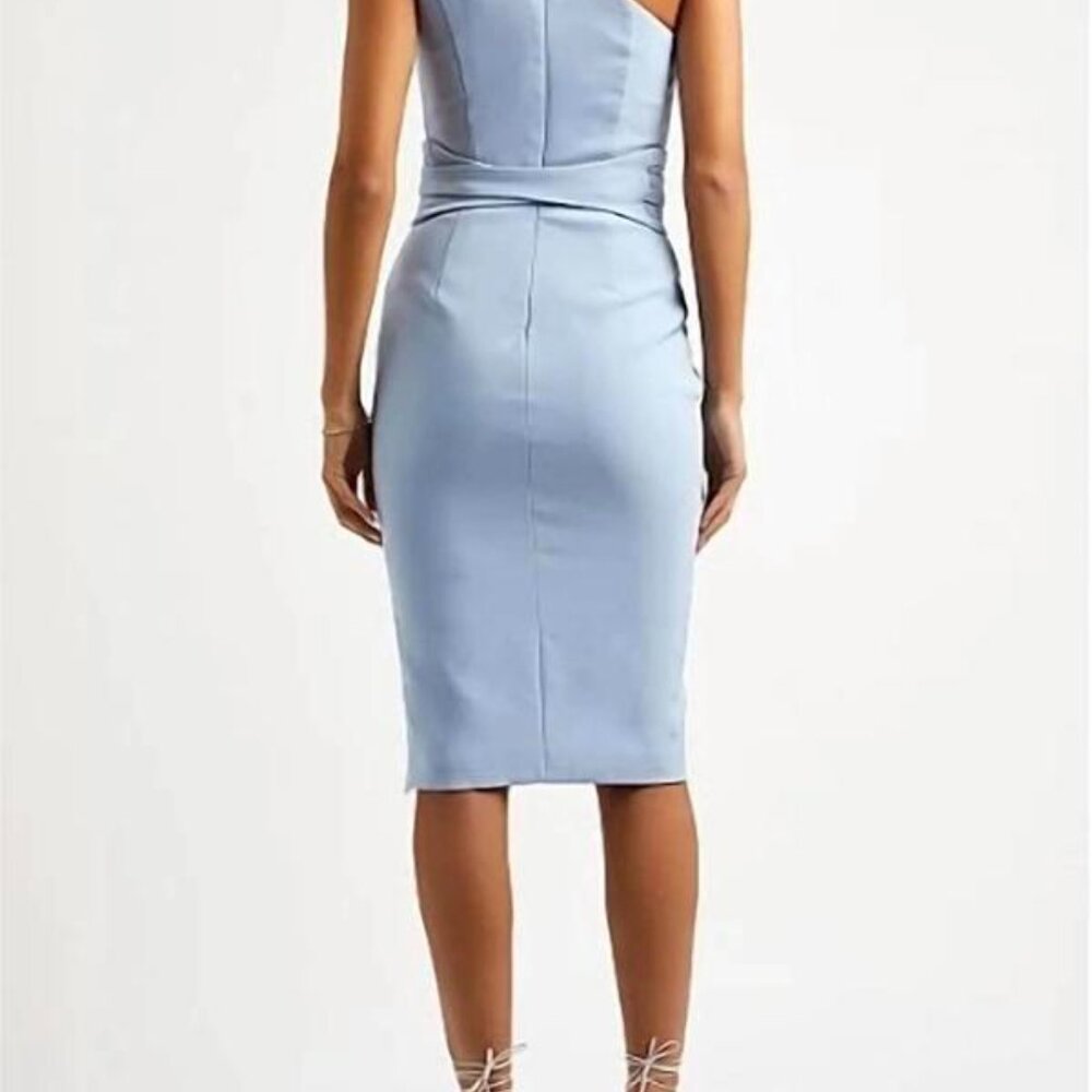 Lavish Alice Origami Belted Dress Light Blue Structured Midi Dress NWT - Picture 2 of 3